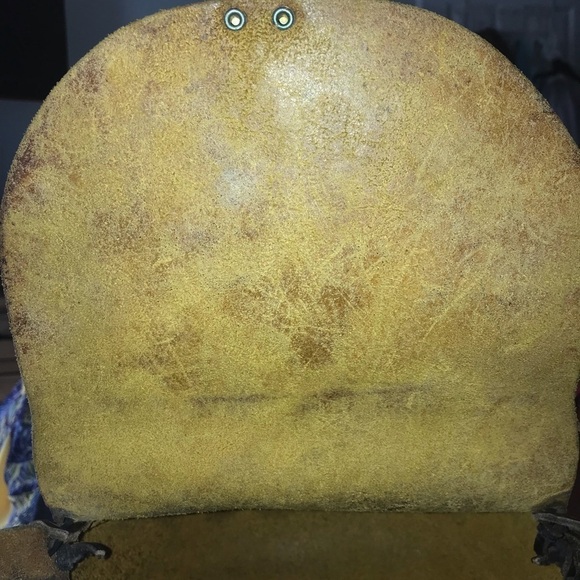 Vintage 70s Style Leather Tooled Painted Saddle Bag Florals Butterfly Shoulder - Picture 6 of 14